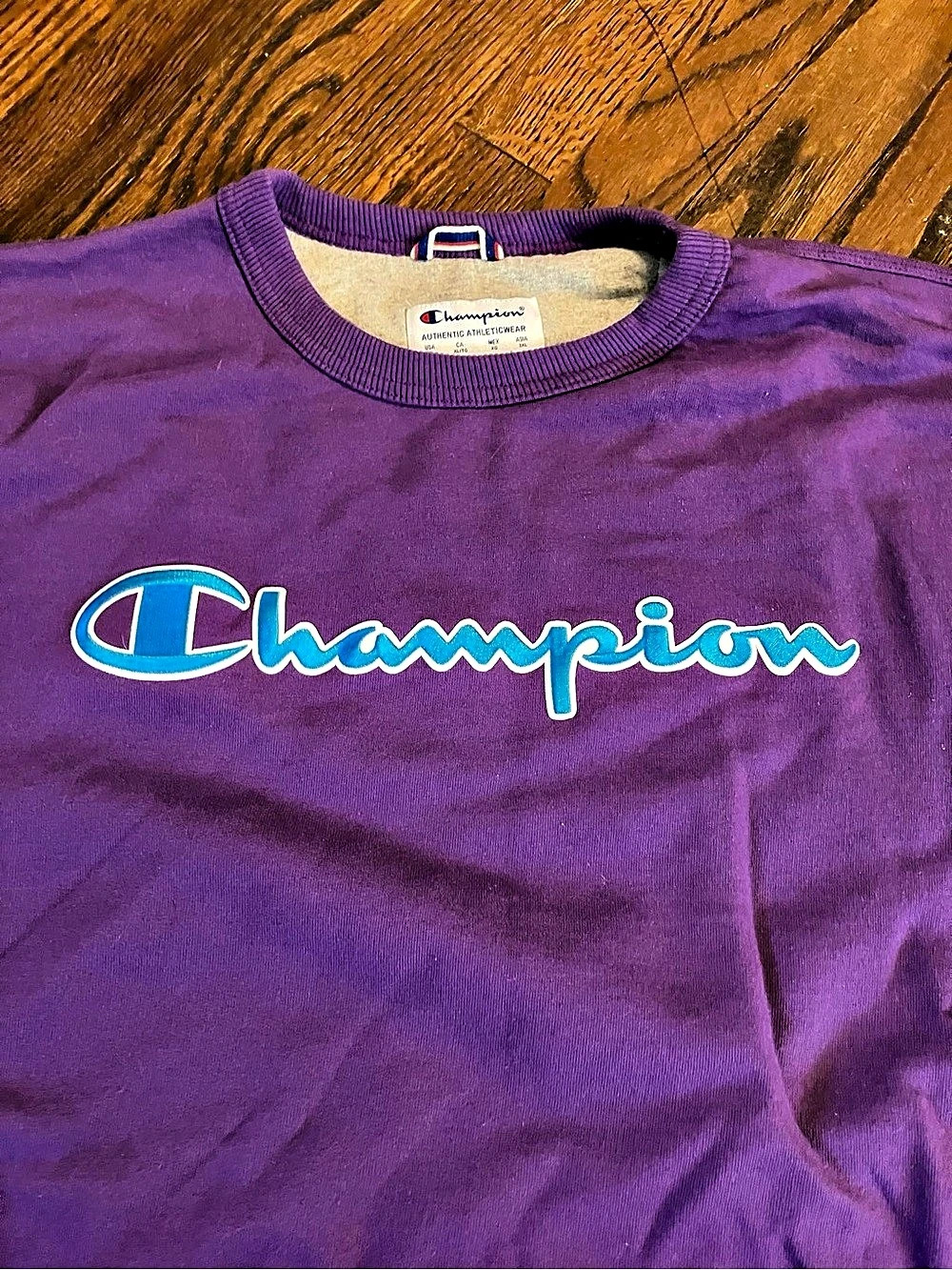 Champion Script Logo Crewneck Sweatshirt Purple Large